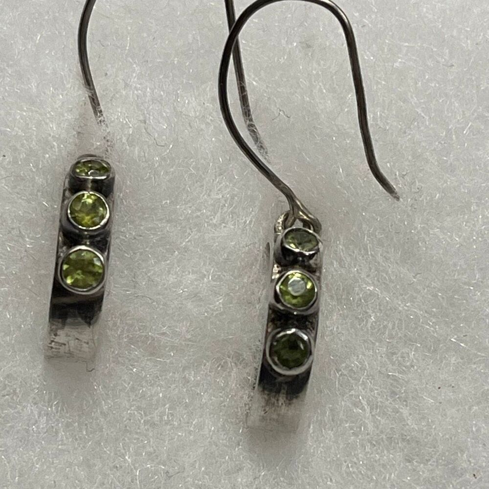 Vintage Peridot sterling dangle hoop earrings.